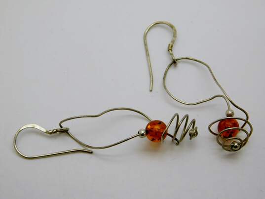 Artisan 925 Wire Wrap Amber Beaded Drop Earrings image number 1