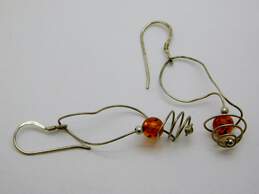 Artisan 925 Wire Wrap Amber Beaded Drop Earrings