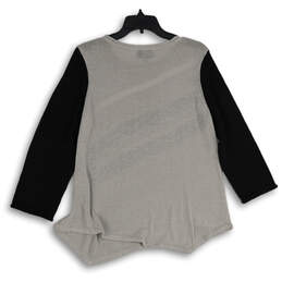 Womens Gray Black Round Neck Long Sleeve Pullover Sweater Size Medium alternative image
