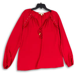 Womens Red V-Neck Long Sleeve Fashionable Blouse Top Size Medium