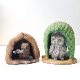 2 Franklin Porcelain Woodland  Surprises Owl and Beaver