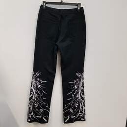 Womens Black Embroidered Pockets Flat Front Straight Leg Trouser Pants Sz 2 alternative image