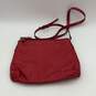 Womens Red Signature Print Adjustable Strap Charm Zipper Crossbody Bag Purse image number 2
