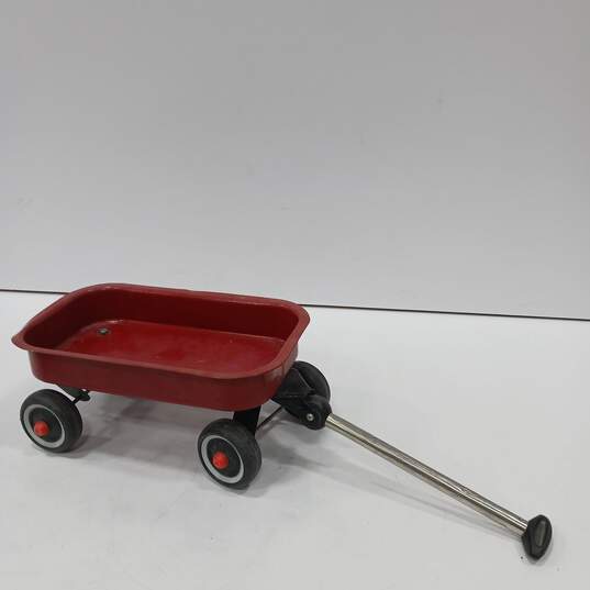 Vintage Red Metal Wagon with Handle image number 1