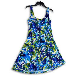 Womens Blue Floral Sleeveless Scoop Neck Back Zip A-Line Dress Size 8 alternative image