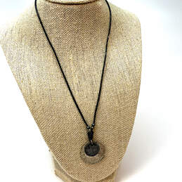 Designer Silpada 925 Sterling Silver Black Cord Round Pendant Necklace