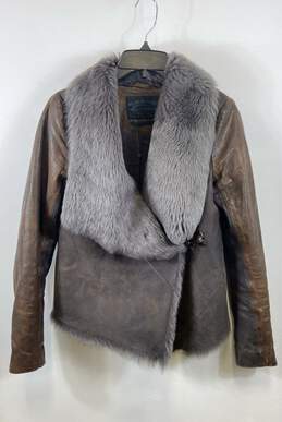 All Saints Women Brown Spitalfields Mures Faux Fur Leather Jacket Sz 10