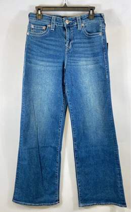NWT True Religion Womens Blue Pockets Mid-Rise Straight Jeans Size 28