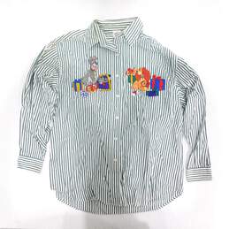Vintage Disney Store Lady & The Tramp Striped Embroidered Women's Size Large Button-Up Long-Sleeve Shirt