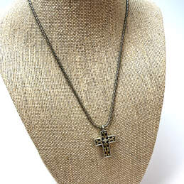 Designer Brighton Silver-Tone Wheat Chain Engraved Cross Pendant Necklace