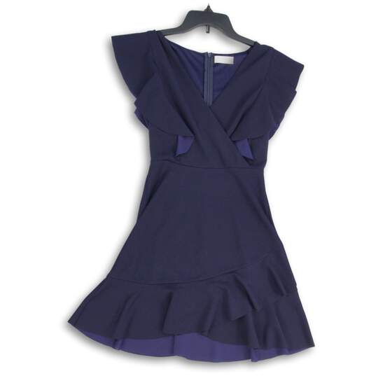 Altar'd State Womens Navy Blue Surplice Neck Ruffle Hem Mini Dress Size S image number 1