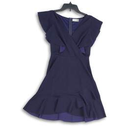 Altar'd State Womens Navy Blue Surplice Neck Ruffle Hem Mini Dress Size S