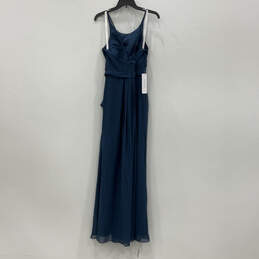 NWT Womens Blue Pleated Scoop Neck Sleeveless Back Zip Maxi Dress Size A6 alternative image