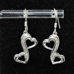 Sterling Silver Diamond Accent Heart Earrings - 3.4g