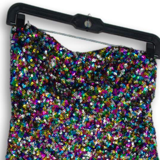 NWT Womens Silver Multicolor Sequins Sweetheart Neck Strapless Mini Dress Size L image number 3