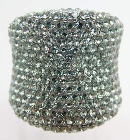 Joan Boyce Silver Tone Clear Crystal Pave Wide Band Ring 19.6g