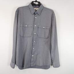 Club Monaco Men Gray/Navy Striped Button Up Shirt Sz L