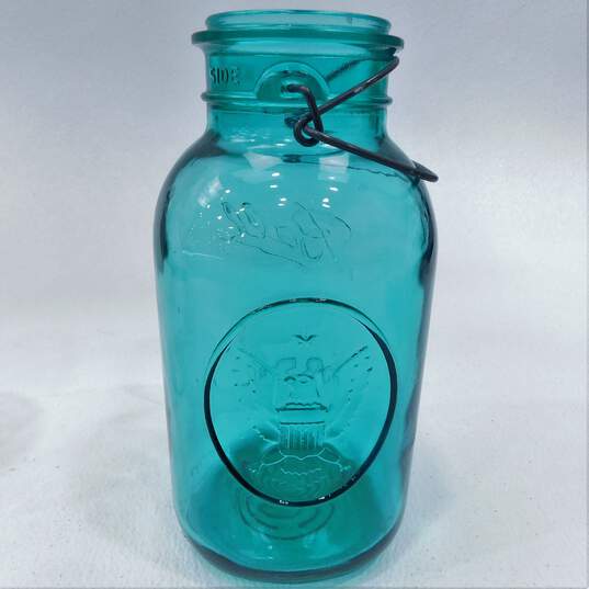 2 Vintage Canning Jars Ball Ideal Aqua Blue No. 8 Bicentennial image number 3