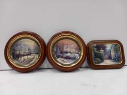 3 Thomas Kinkade Collectible Plates in Wood Frames