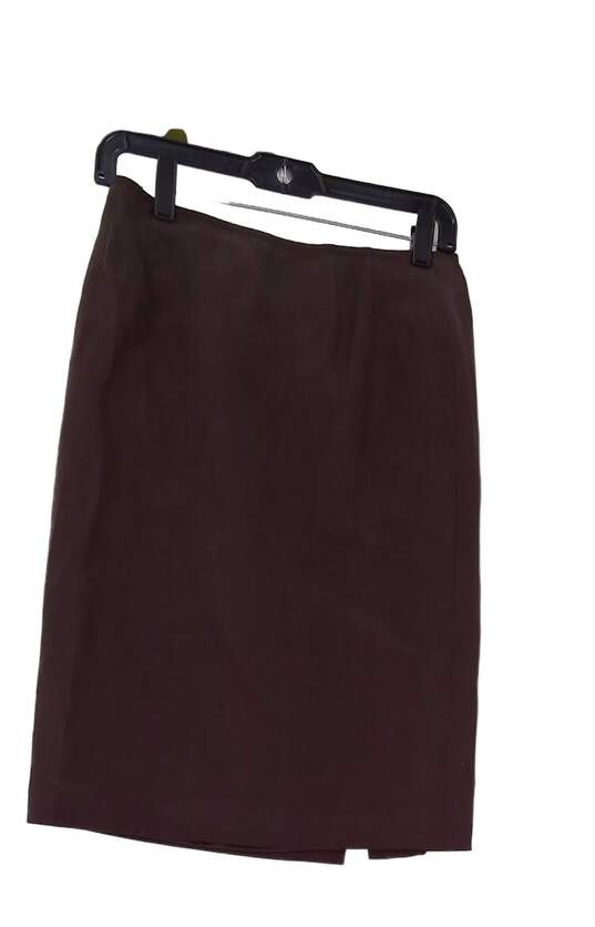 Womens Brown Dark Wash Back Zip Comfort Short Pencil Skirt Size 8 image number 1