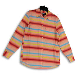 Womens Multicolor Spread Collar Long Sleeve Button-Up Shirt Size Small