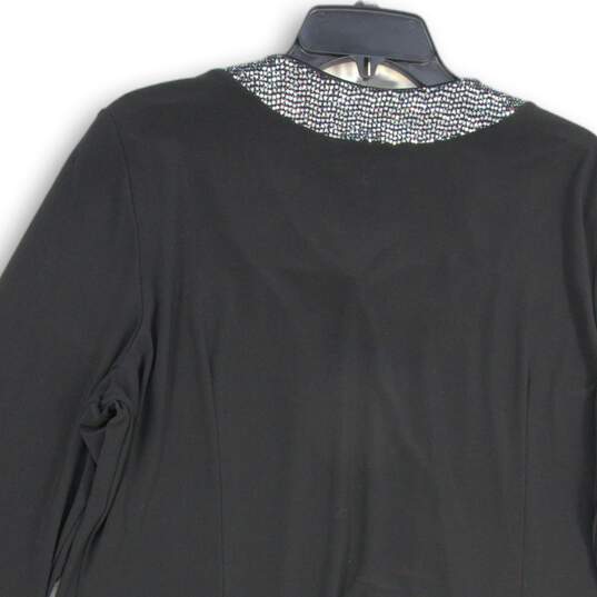 Womens Black Long Sleeve Embellished Collarless Jacket Size 18 image number 4