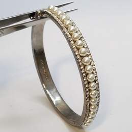 Givenchy Silver Tone Faux Pearl Crystal Hinge Bangle Bracelet 29.1g DAMAGED alternative image