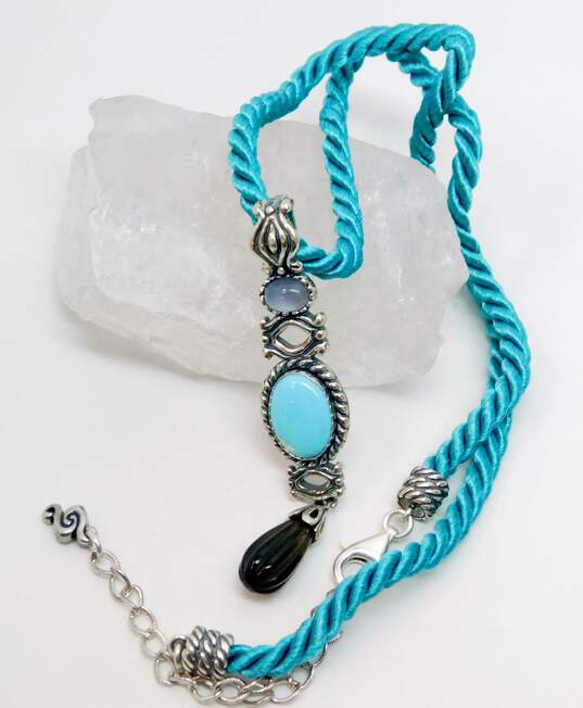 Carolyn Pollack 925 Moonstone, Turquoise & Smoky Quartz Pendant Necklace 18.1g image number 4