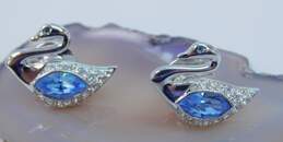 2 Swarovski Blue & Clear Crystal Silver Tone Swan Pins 8.6g