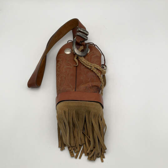Womens Brown Leather Adjustable Buckle Cowboy Western Boot Shoulder Bag image number 1