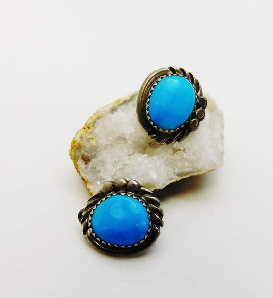 Southwestern Artisan 925 Sterling Silver Turquoise Clip-On Earrings 5.2g image number 2