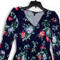 Womens Blue Floral 3/4 Sleeve V-Neck Knee Length Fit & Flare Dress Size SP image number 3