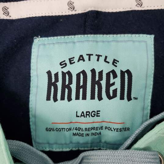 Seattle NHL Kraken Cotton & Polyester Blue & Aqua Hooded Jersey Size L image number 3