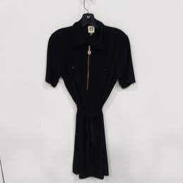 Anne Klein Women's Black Short Sleeve 1/4 Zip Belted Dress Size 8