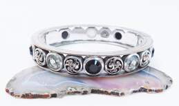 Brighton Designer Silver Tone & Rhinestone Hinged Bangle Bracelet 46.2g alternative image