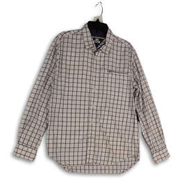 Mens White Red Check Custom Fit Long Sleeve Collared Button-Up Shirt Size L