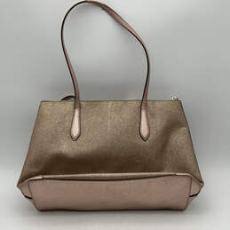 Womens Rose Gold Glitter Leather Inner Pocket Double Handle Zipper Tote Bag alternative image