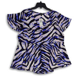 NWT Womens Blue Animal Print V-Neck Flutter Sleeve Blouse Top Size 1