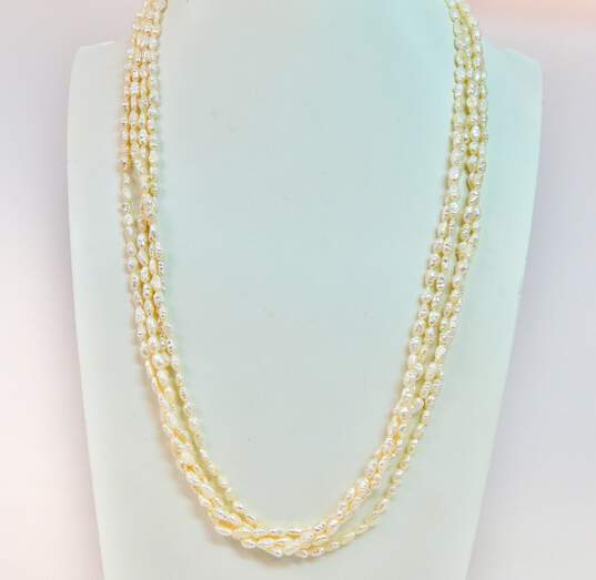 Sterling Silver Rice Pearl Necklaces & Shrimp Hoop Earrings 228.6g image number 6