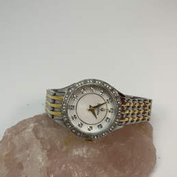 Designer Bulova Two-Tone Round Rhinestone Stainless Steel Analog Wristwatch