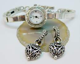 Brighton Designer Silver Tone Kennewick Watch & Scrolled Earrings