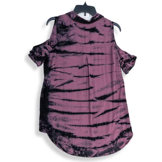 NWT Rock & Republic Womens Purple Black Tie Dye Collared Button-Up Shirt Size M image number 2