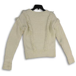 Womens White Knitted Long Sleeve Round Neck Pullover Sweater Size Medium alternative image