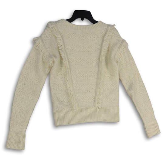 Womens White Knitted Long Sleeve Round Neck Pullover Sweater Size Medium image number 2