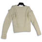 Womens White Knitted Long Sleeve Round Neck Pullover Sweater Size Medium image number 2