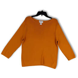 Womens Orange Round Neck Long Sleeve Regular Fit Pullover T-Shirt Size L