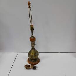 Vintage Brass & Wood Table Lamp alternative image