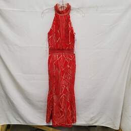 NWT Jarlo Tall All Over Red/Nude Lace High Neck Midi Spring Dress Size XXS