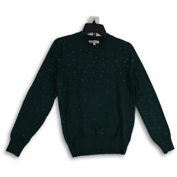Womens Green Sparkles Knitted Long Sleeve Crew Neck Pullover Sweater Size M