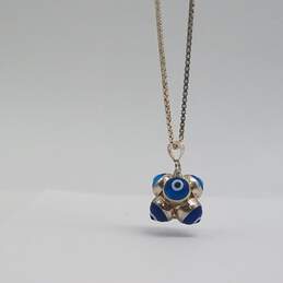 Sterling Silver Acrylic Box Chain Evil Eye Cube Pendant 19 1/2 Necklace 12.7g